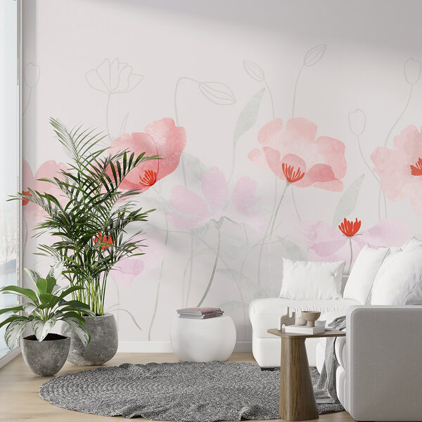 Groep roze bloemen Fotobehang Groep roze bloemen