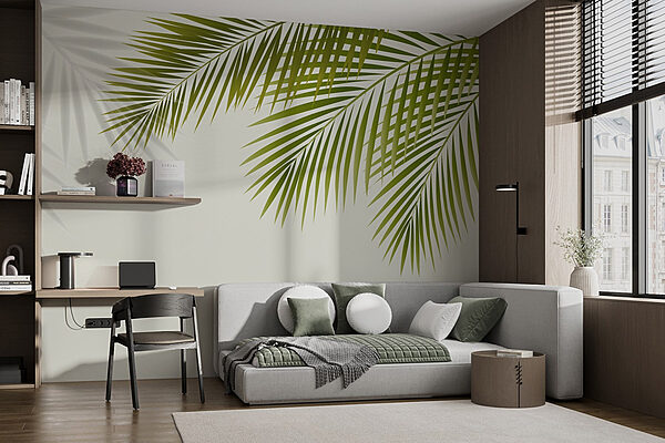 Groene bladeren op een witte achtergrond Fotobehang Groene bladeren op een witte achtergrond