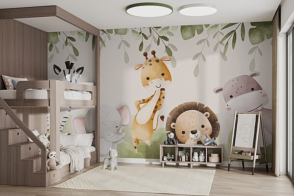 Groep dieren onder bladeren Fotobehang Groep dieren onder bladeren