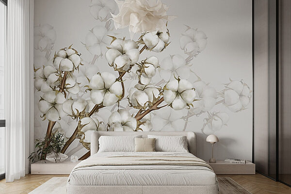Plant met witte bloemen Fotobehang Plant met witte bloemen