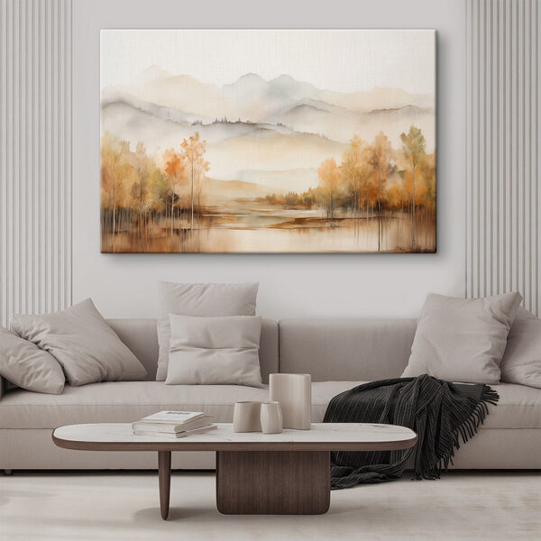 Aquarel van bomen en bergen Canvas Schilderijen Aquarel van bomen en bergen