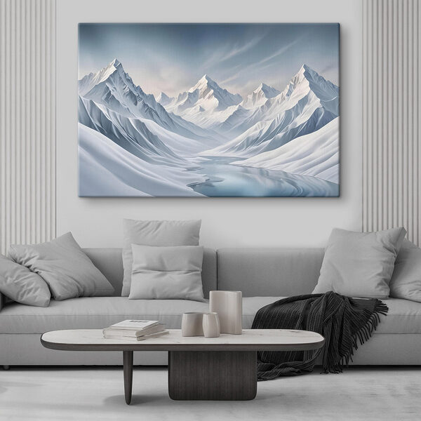 Besneeuwde bergketen met een meer Canvas Schilderijen Besneeuwde bergketen met een meer