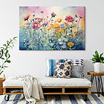 Canvas Schilderijen Schilderij van bloemen in een veld