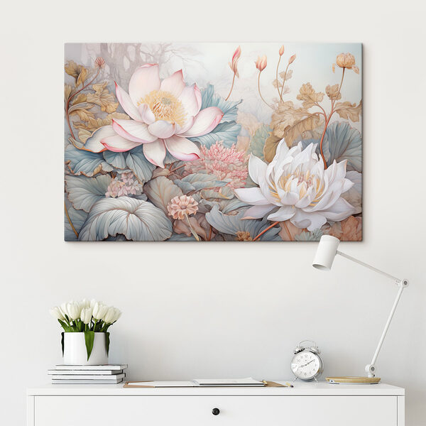 Schilderij van bloemen en bladeren Canvas Schilderijen Schilderij van bloemen en bladeren
