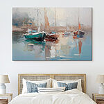 Canvas Schilderijen Schilderij van boten in een haven