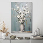 Canvas Schilderijen Schilderij van een vaas met witte bloemen
