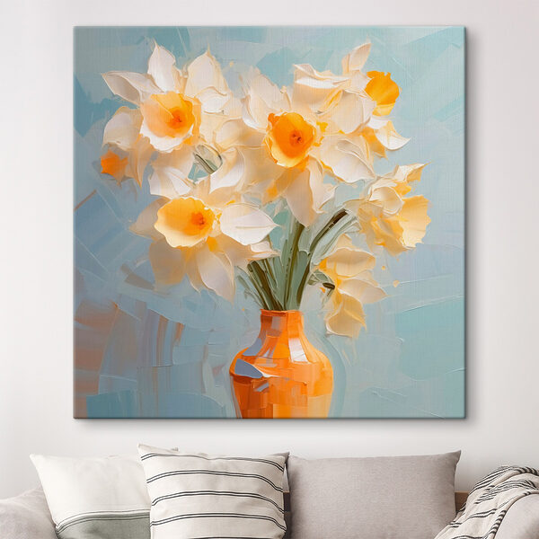 Gele en witte bloemen in een vaas Canvas Schilderijen Gele en witte bloemen in een vaas