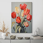 Canvas Schilderijen Schilderij van tulpen op een grijze achtergrond