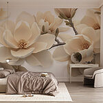 Fotobehang Witte bloemen aan een tak