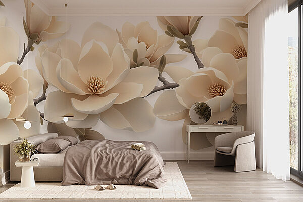 Witte bloemen aan een tak Fotobehang Witte bloemen aan een tak