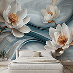 Fotobehang Delicate bloemen op vloeiend canvas