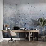 Fotobehang Schilderij van bloemen in een veld