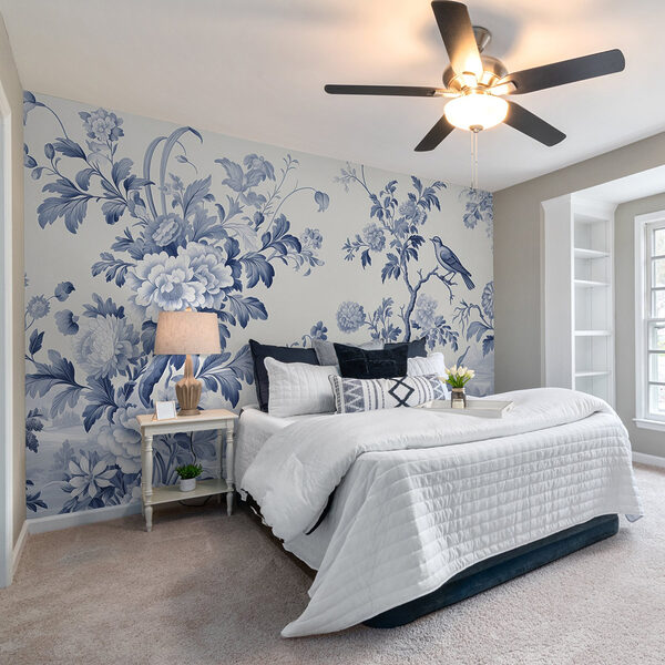 Blauw en wit bloemmotief Fotobehang Blauw en wit bloemmotief