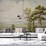 Fotobehang Landschap met bomen en heuvels