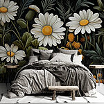 Fotobehang Schilderij van bloemen en bladeren
