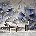Fotobehang Witte en blauwe bloemen