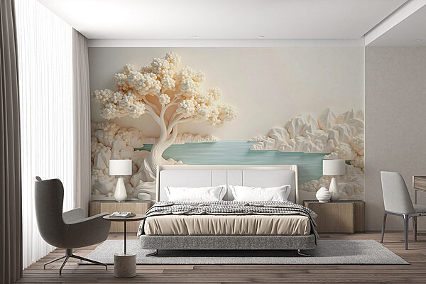 Witte boom en water Fotobehang Witte boom en water
