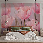 Fotobehang Groep roze bloemen