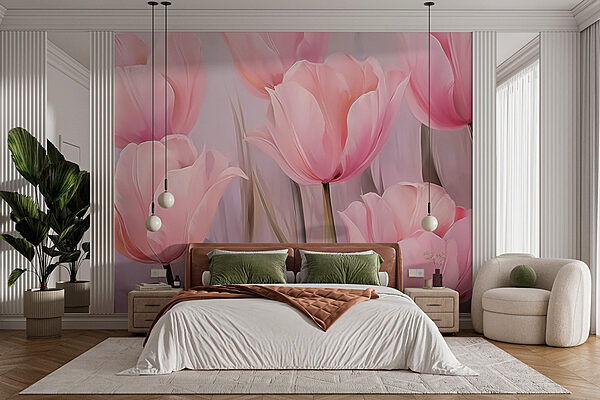 Groep roze bloemen Fotobehang Groep roze bloemen