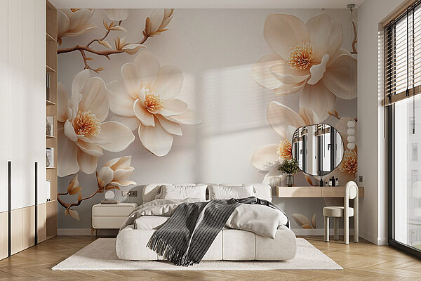 Groep witte bloemen Fotobehang Groep witte bloemen