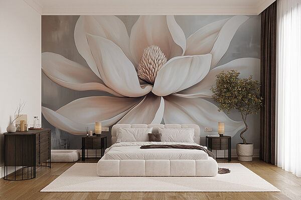 Witte bloem met bloemblaadjes Fotobehang Witte bloem met bloemblaadjes