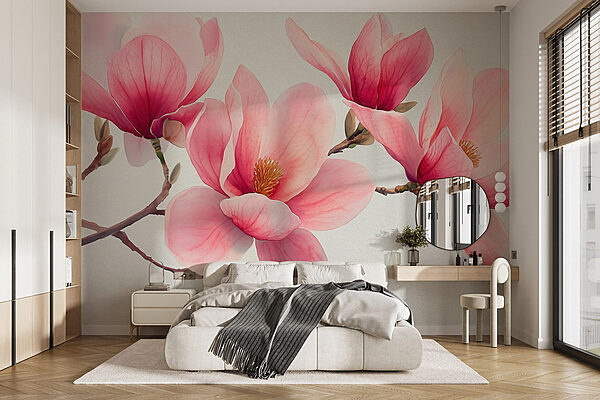 Groep roze bloemen Fotobehang Groep roze bloemen