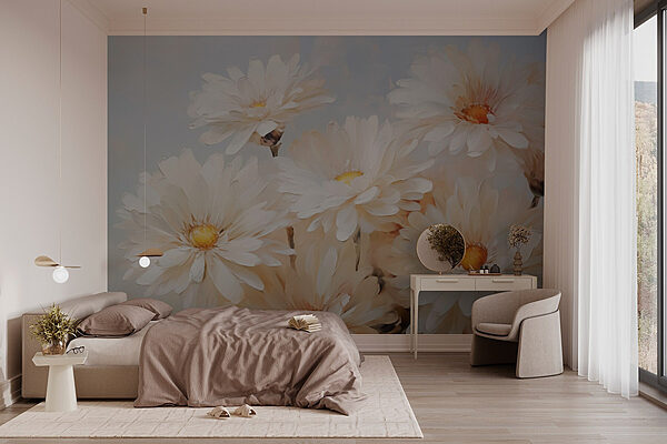 Groep witte bloemen Fotobehang Groep witte bloemen