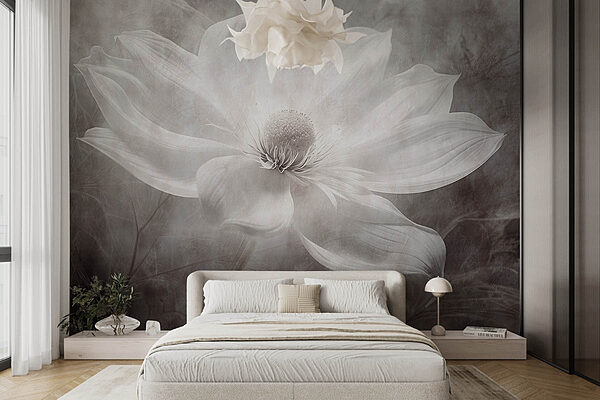 Witte bloem met zwart hart Fotobehang Witte bloem met zwart hart