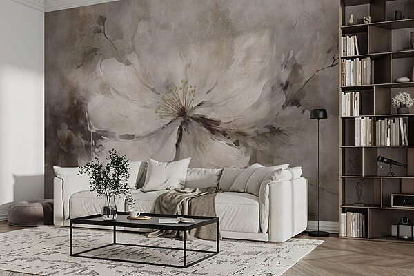 Schilderij van een witte bloem Fotobehang Schilderij van een witte bloem