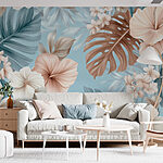 Fotobehang Bloemenpatroon met witte en bruine bloemen