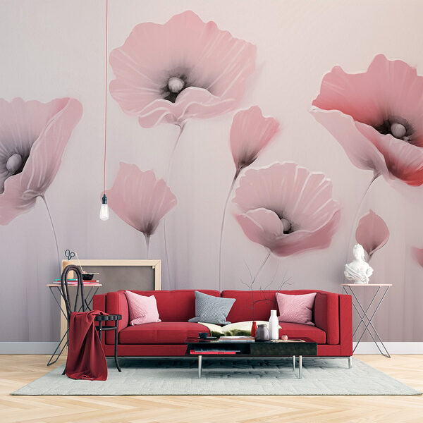Schilderij van bloemen op een muur Fotobehang Schilderij van bloemen op een muur