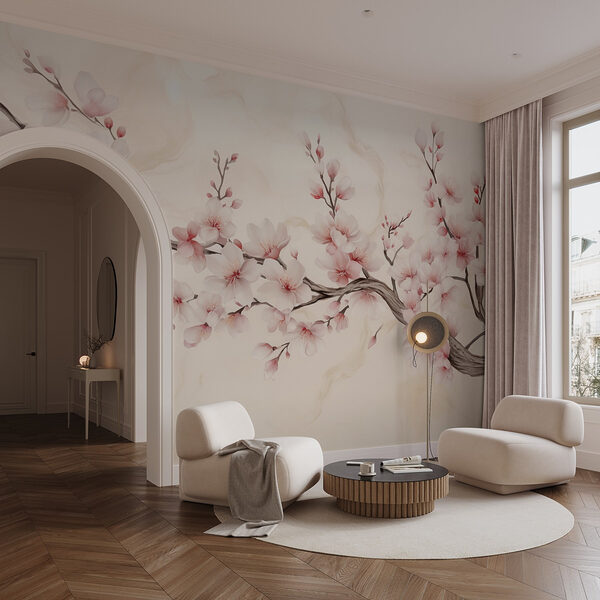 Fotobehang Tak met bloemen erop (Artikelnummer: w03079) Fotobehang Fotobehang Tak met bloemen erop (Artikelnummer: w03079)