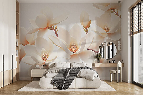 Groep witte bloemen Fotobehang Groep witte bloemen