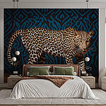 Fotobehang Luipaard op een houten vloer