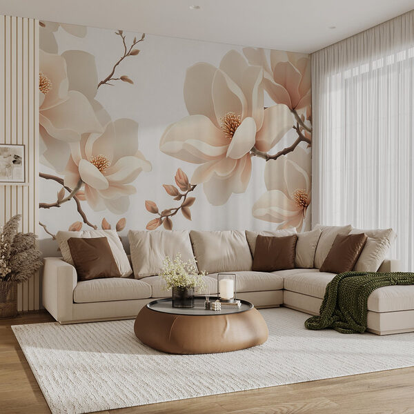 Fotobehang Delicate bloesems in zachte tinten
