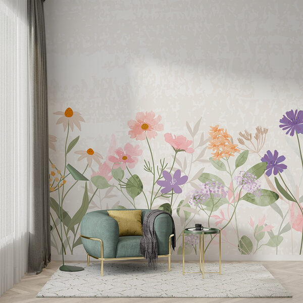 Rij bloemen met bladeren Fotobehang Rij bloemen met bladeren