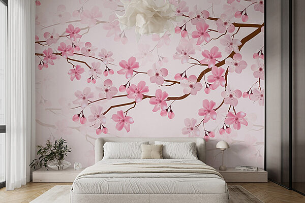 Wall murals Pink flowers on a branch Fotobehang Wall murals Pink flowers on a branch