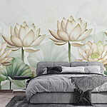 Fotobehang Groep witte bloemen met groene bladeren