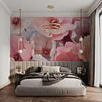 Fotobehang Groep roze en witte bloemen