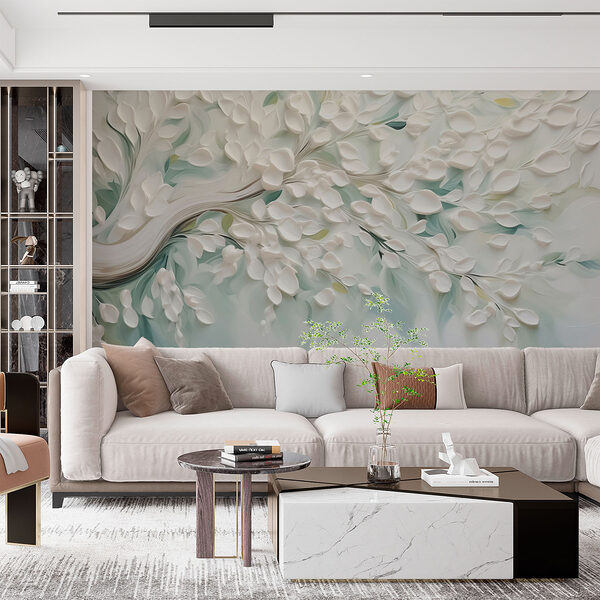 Witte boom met bladeren Fotobehang Witte boom met bladeren