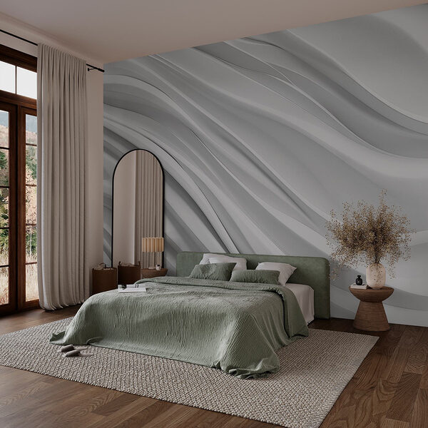 Witte achtergrond met golvende lijnen Fotobehang Witte achtergrond met golvende lijnen