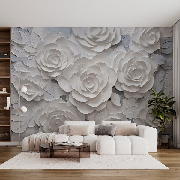 Groep witte papieren bloemen Fotobehang Groep witte papieren bloemen