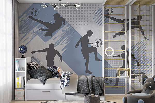 Groep mannen aan het voetballen Fotobehang Groep mannen aan het voetballen