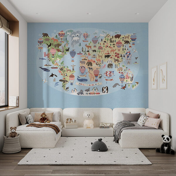 Wereldkaart met dieren Fotobehang Wereldkaart met dieren