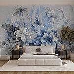 Fotobehang Serene bloemencompositie in blauwe tinten