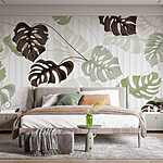 Fotobehang Bladerenpatroon op witte achtergrond