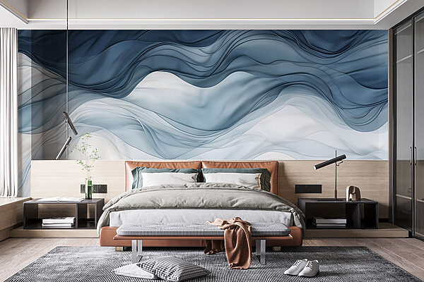 Blauwe en witte stof Fotobehang Blauwe en witte stof
