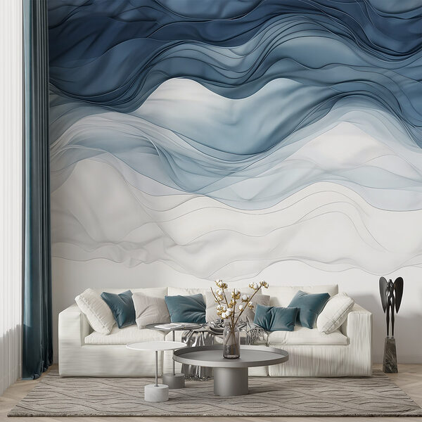 Blauwe en witte stof Fotobehang Blauwe en witte stof