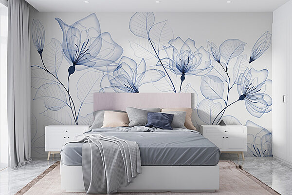 Transparante bloemen en bladeren Fotobehang Transparante bloemen en bladeren