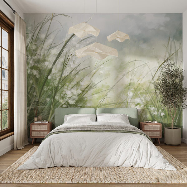 Schilderij van een grasveld Fotobehang Schilderij van een grasveld